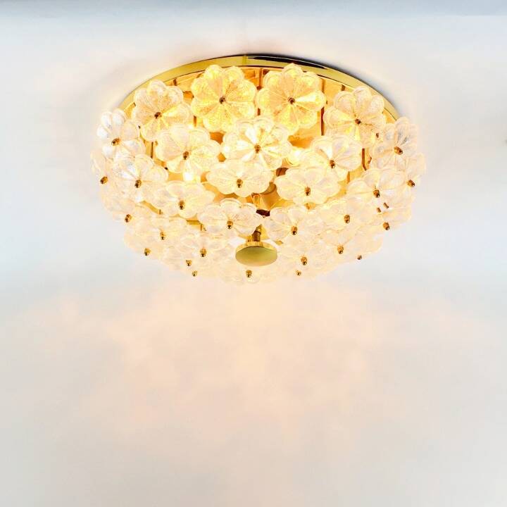 Very Large Mid Century Floral Murano Glass Flush Mount/Ceiling Light By Ernst Palme, Germany, 1970s