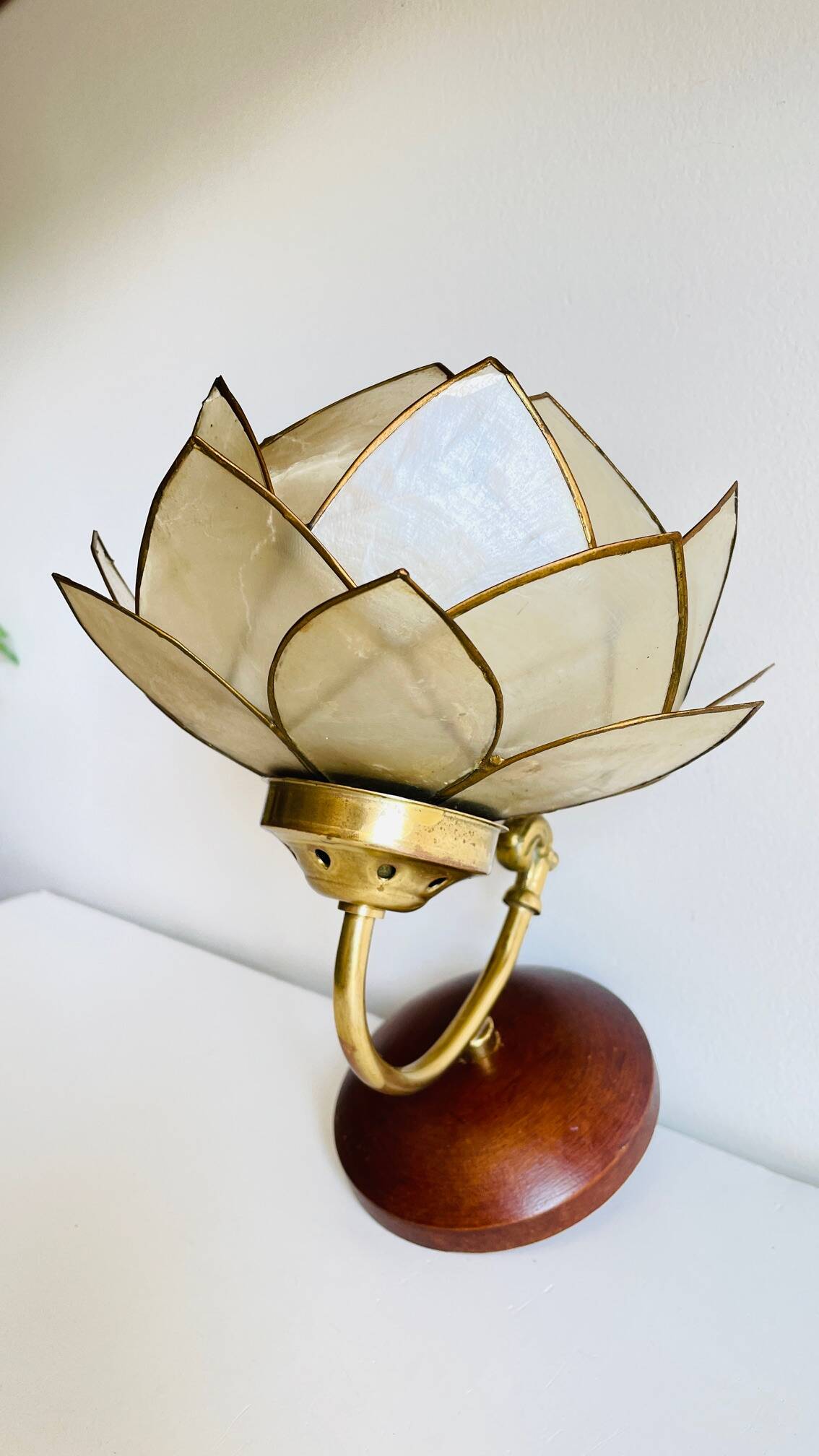 Vintage mother-of-pearl and brass flower wall lamp