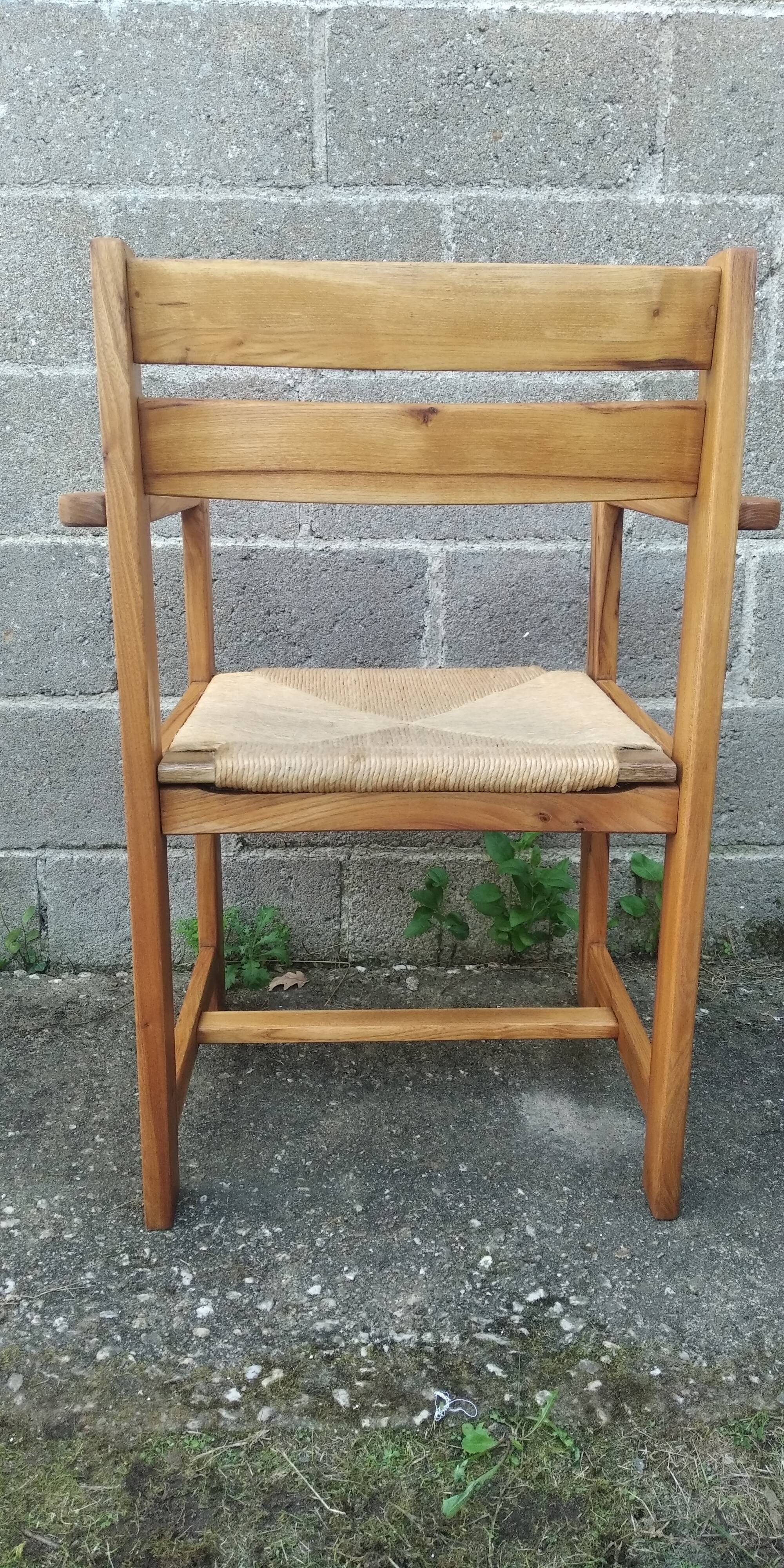 Paire de fauteuils années 50 paille et bois