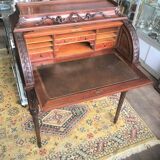 Ancien bureau à cylindre de style Louis XVI Scriban Secrétaire en bois massif et marqueterie