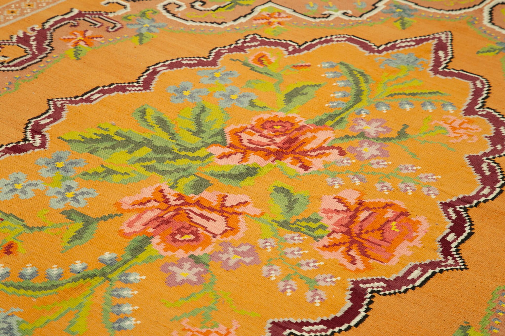 Handmade Vintage Moldovan Yellow Kilim 200 cm x 300 cm