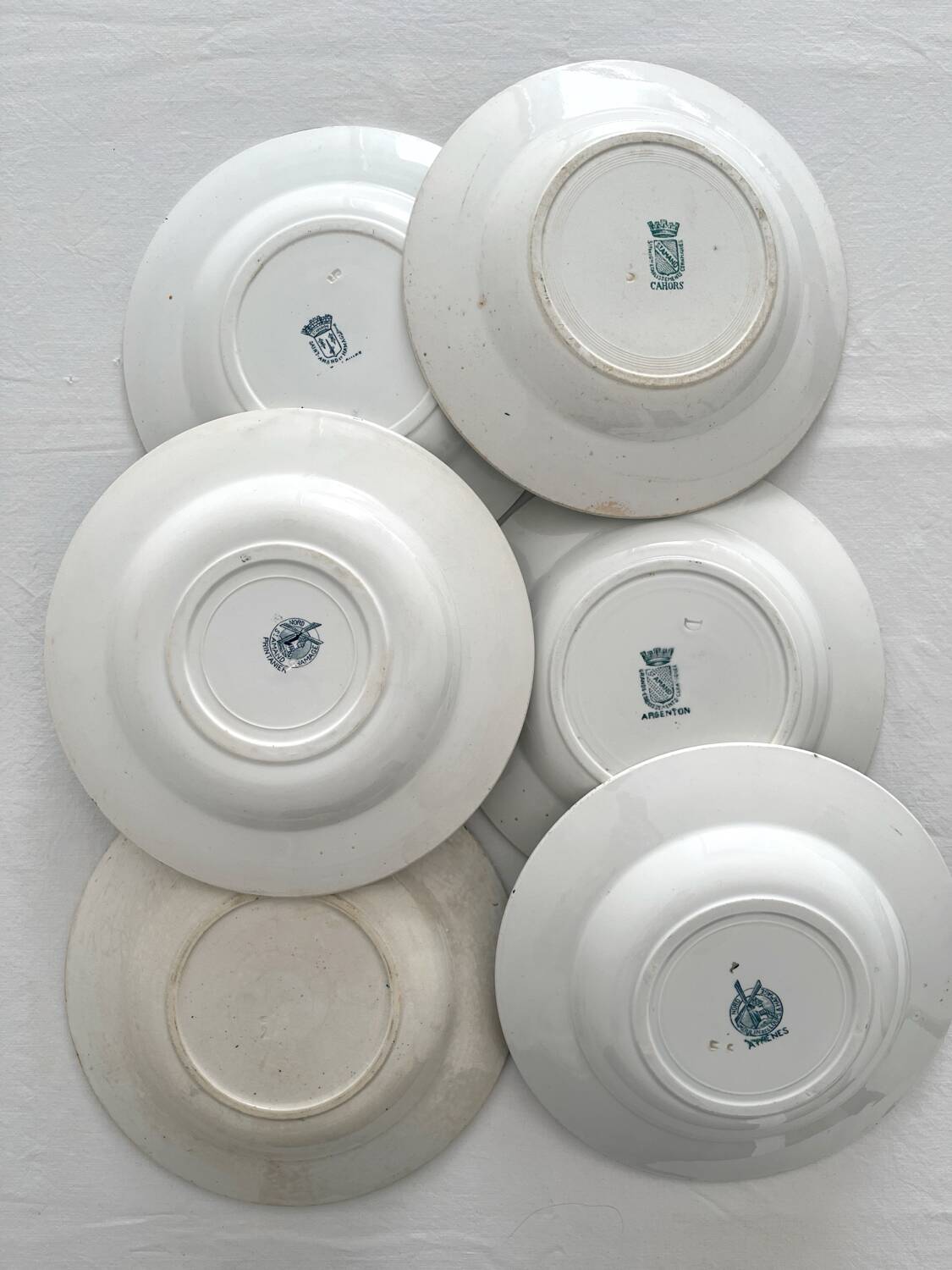 6 mismatched ironstone soup plates from Saint Amand