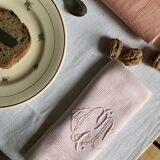 Set of four old damask towels dyed in multiple colors