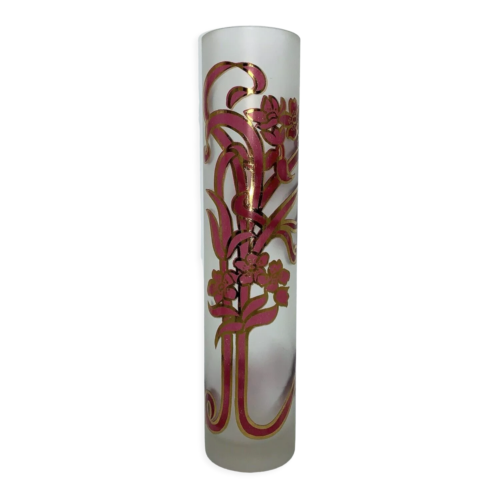 Vase glass scroll painted and gilded floral decoration art nouveau inspiration