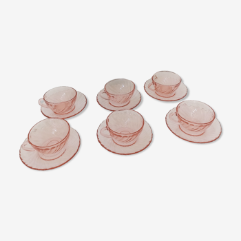 Cups + under cups Arcoroc pink tea