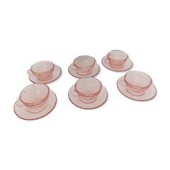 Cups + under cups Arcoroc pink tea