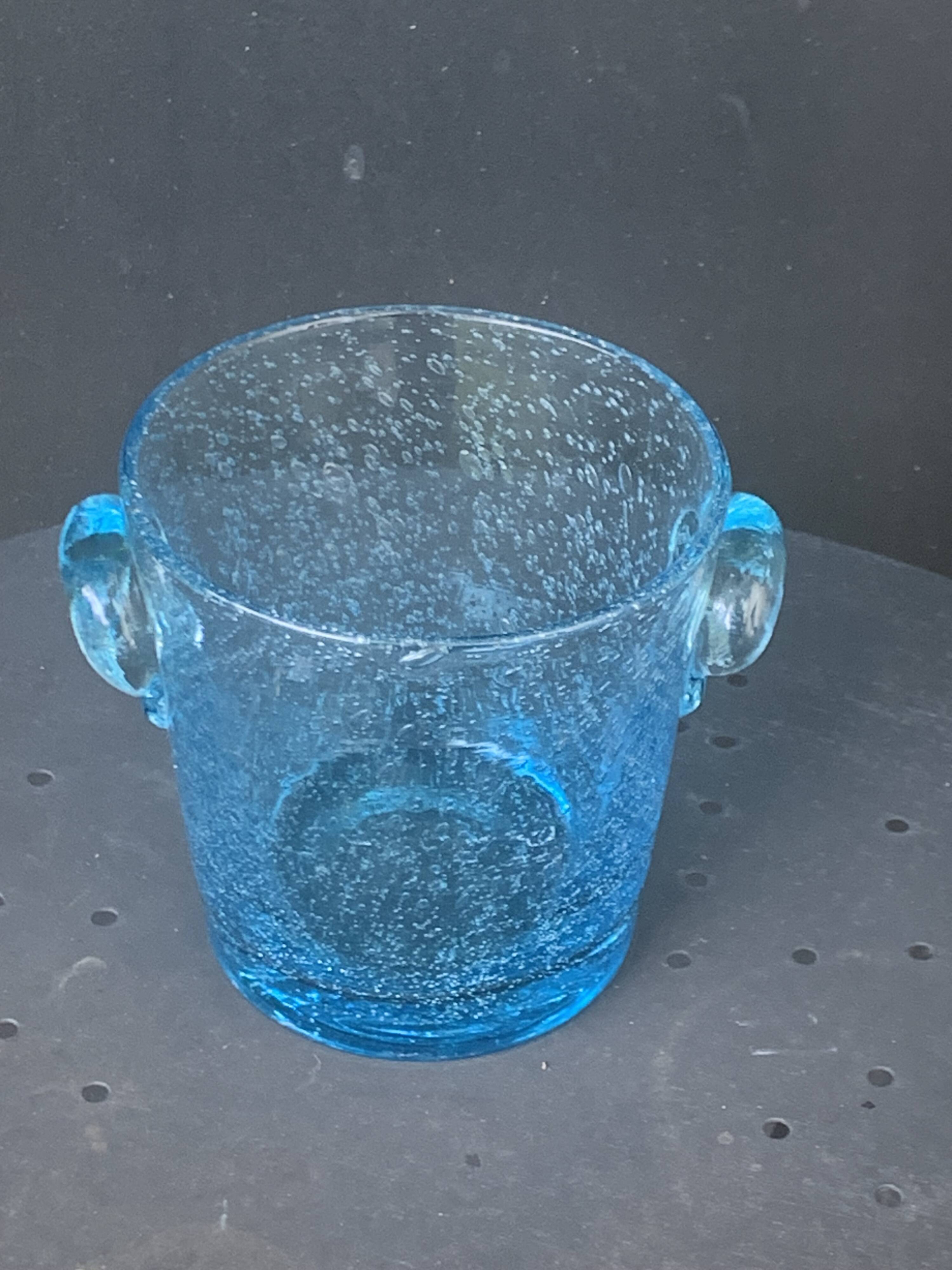 Vintage Biot Blue Blown Glass Ice Bucket