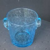 Vintage Biot Blue Blown Glass Ice Bucket
