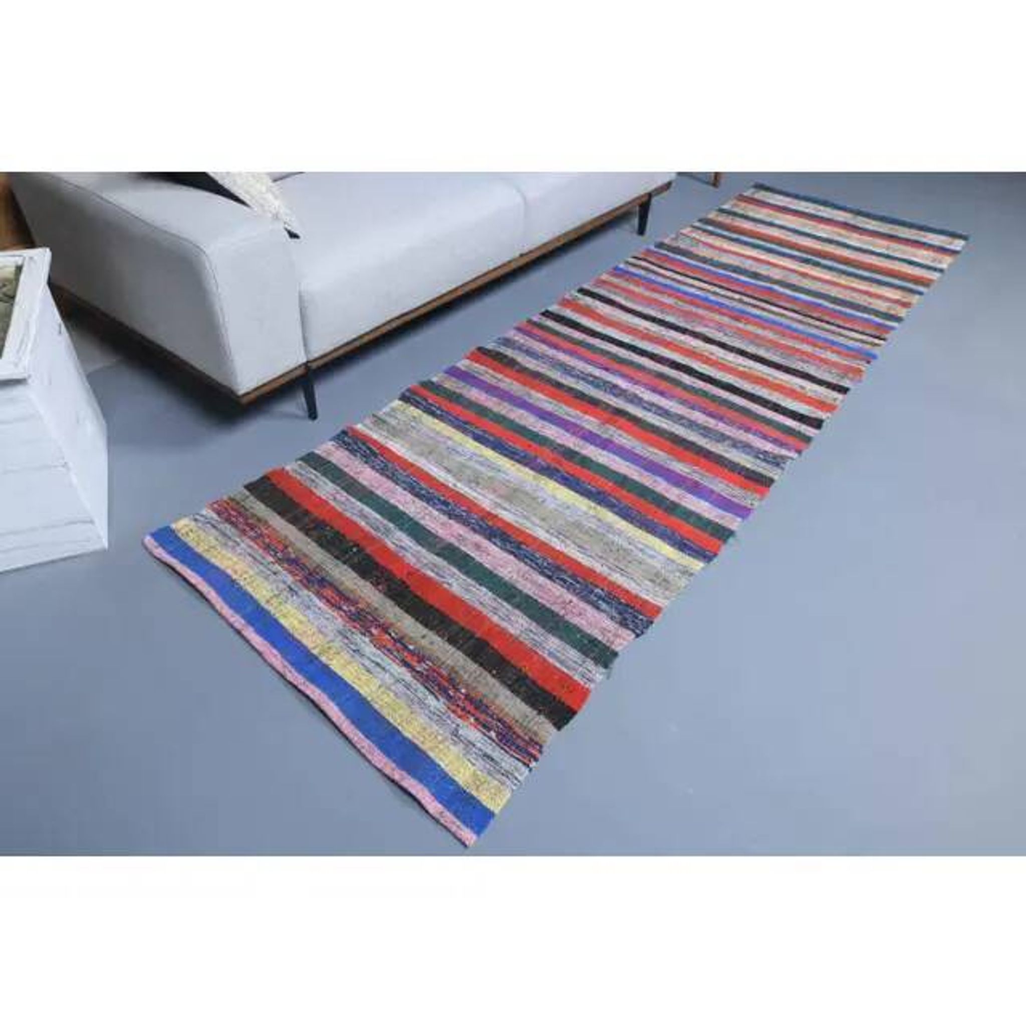 Vintage Turkish Hand-Knotted Wool Cotton Red Kilim Runner Rug 100x335