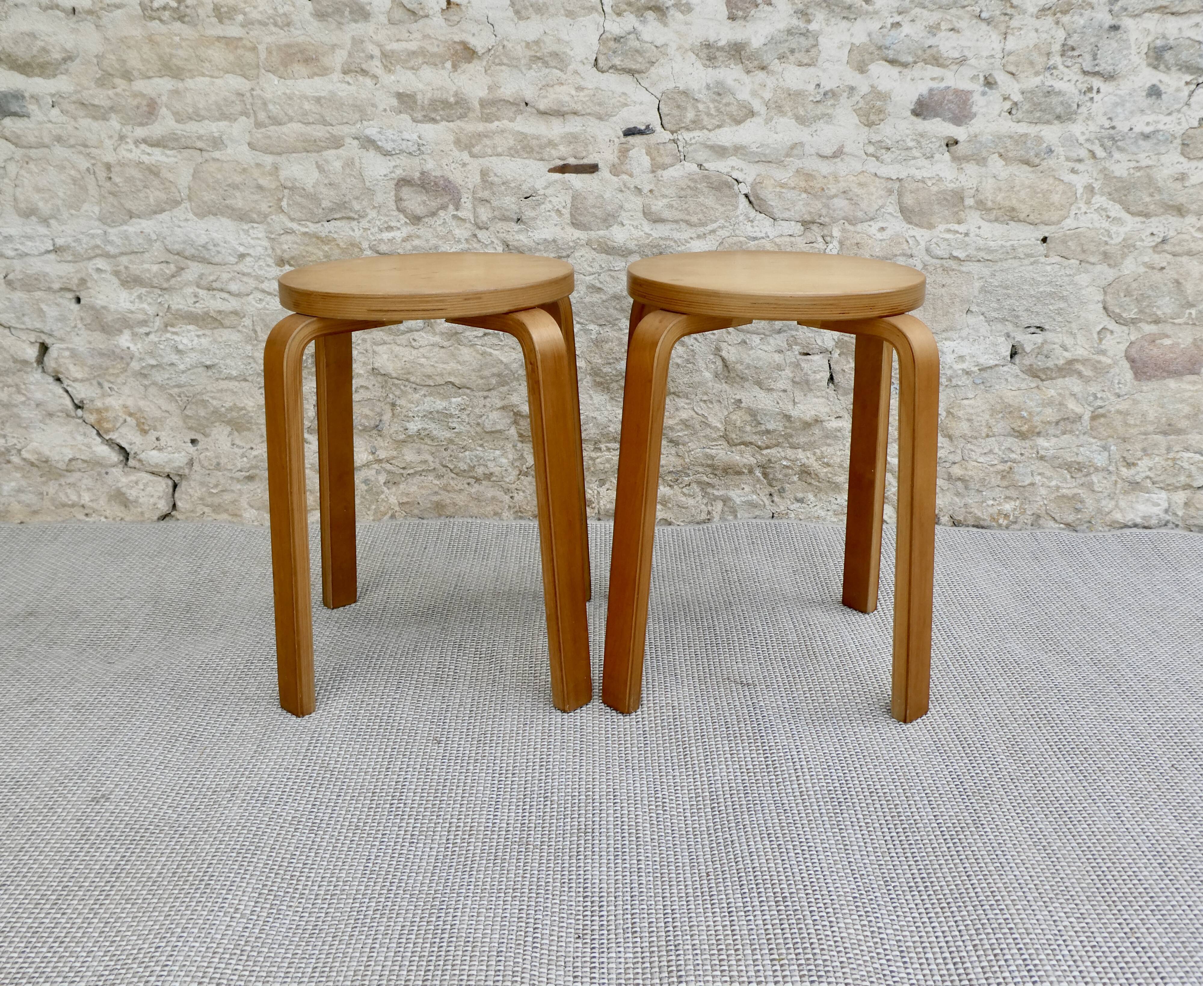 Pair of light wooden stools, 60s
