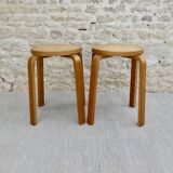 Pair of light wooden stools, 60s