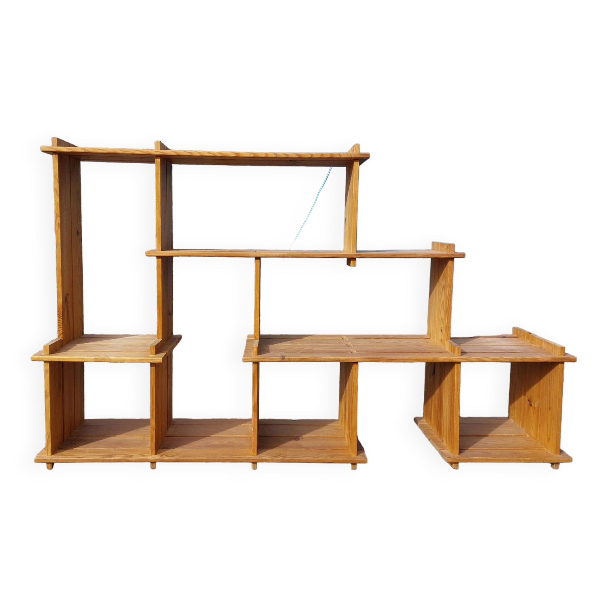 Vintage library and staircase shelf in solid pine - 1980s