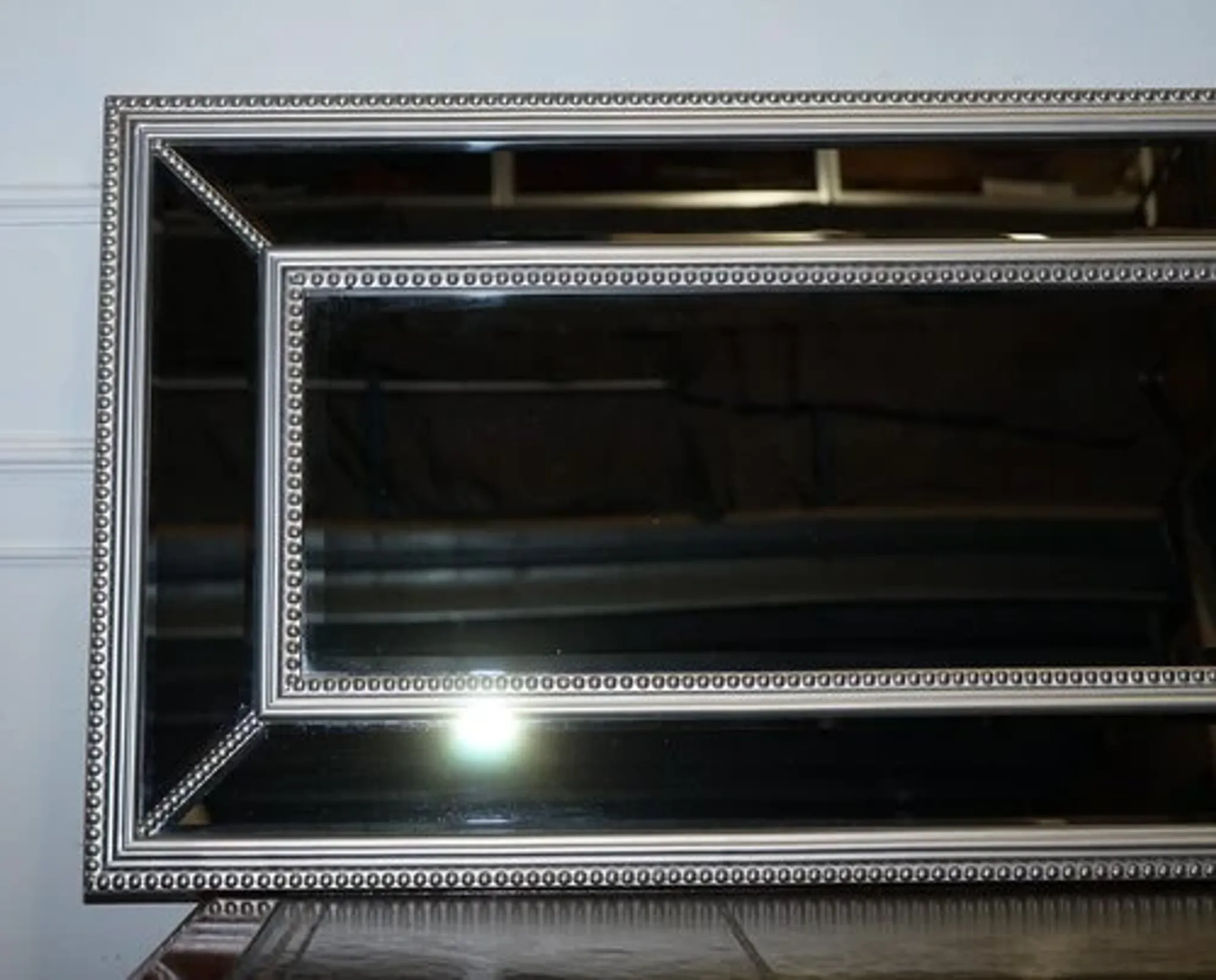 Large Bevelled Rectangular Mirror with Cushioned Silver Frame