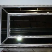 Large Bevelled Rectangular Mirror with Cushioned Silver Frame