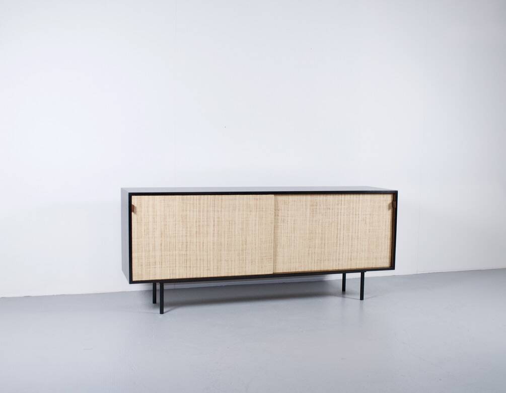 ENFILADE FLORENCE KNOLL MODEL 116 WOOD LEATHER AND RATTAN 1960