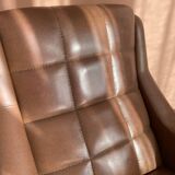 Pair of vintage armchairs in brown imitation leather