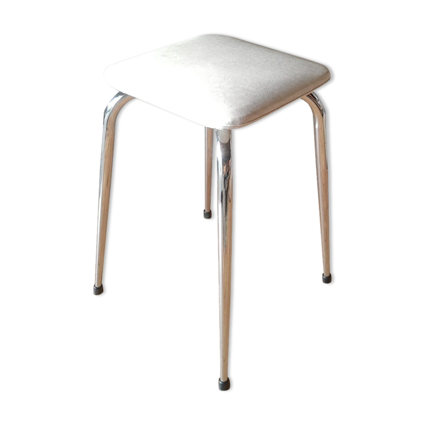 White skai stool / vintage chrome metal feet