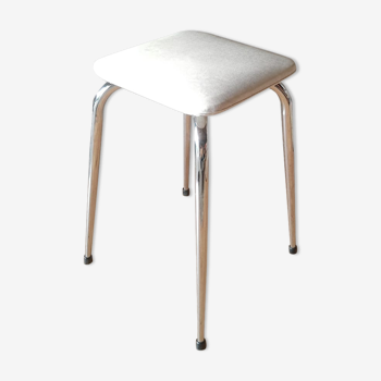 White skai stool / vintage chrome metal feet