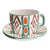 Old Pair of Ceramic Cups Vallauris by Auguste Fazio Pottery 1950 Geometric