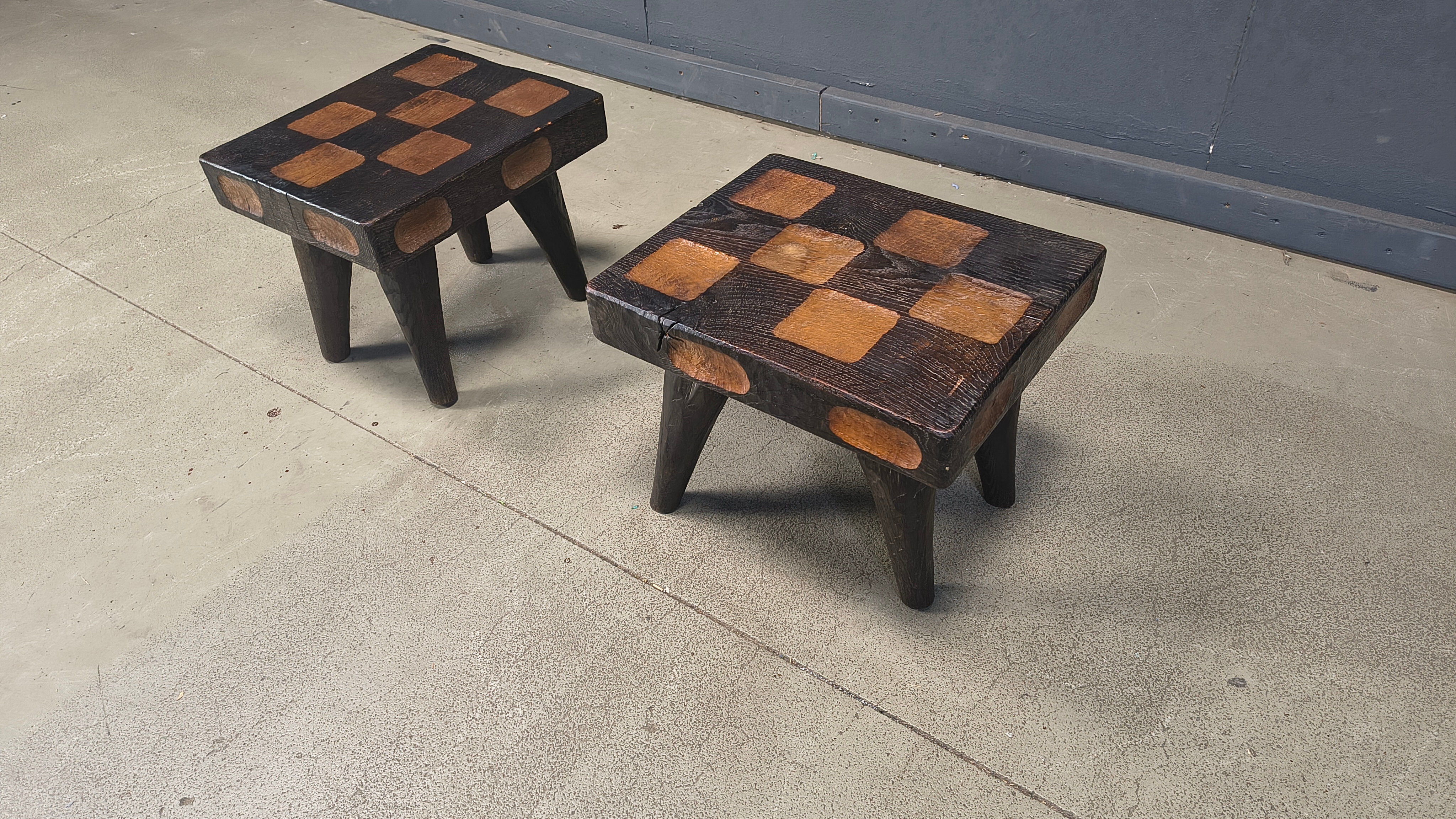 Vintage rustic wooden side tables or stools, 1960s