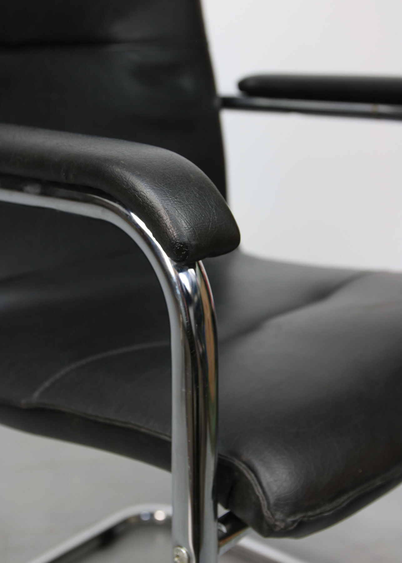 Vintage black leatherette office cantilever chair, 1970s