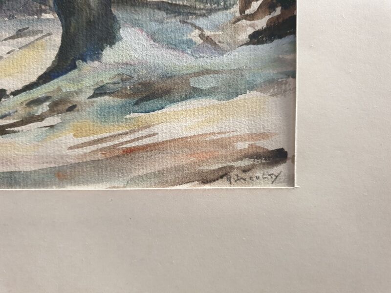 André Duculty (1912-1990) Watercolor on paper "Impasse Dragée sous la neige, Montmartre à Paris"