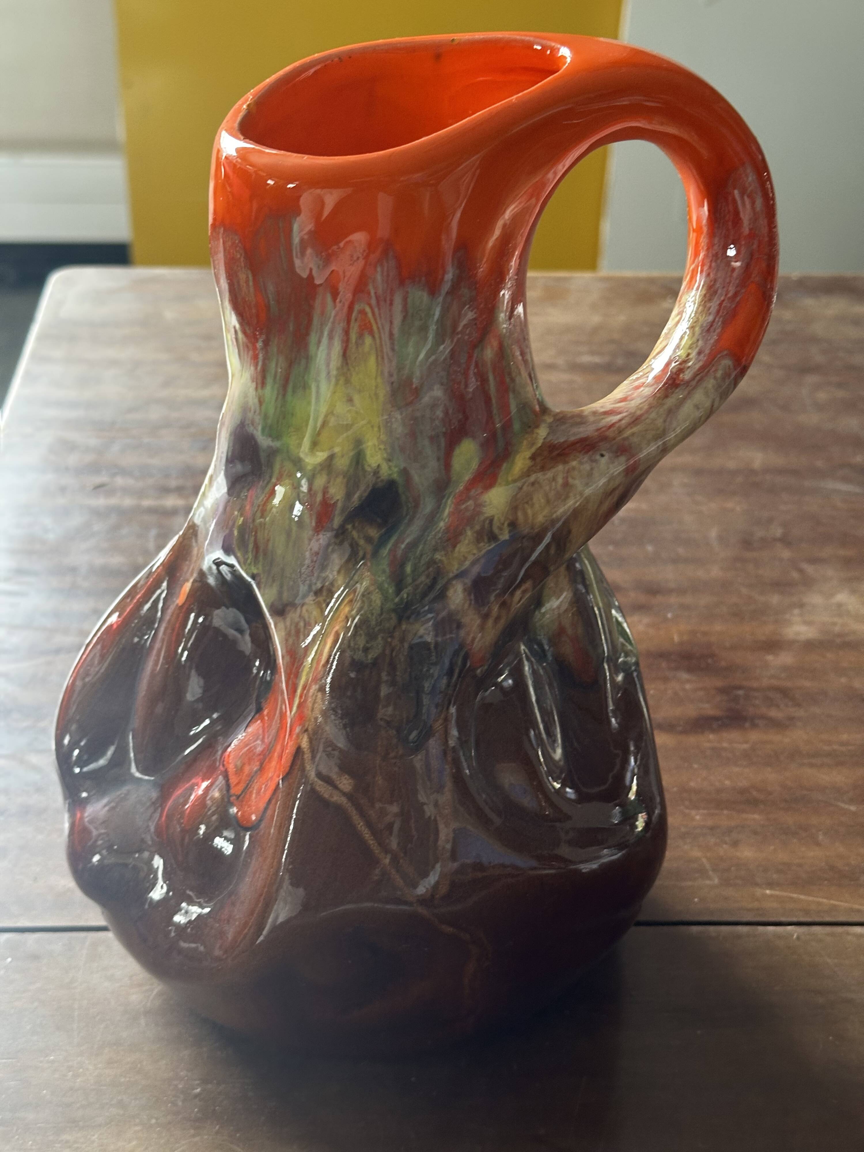 Vintage Vallauris Glazed Ceramic Pitcher, 30 cm High