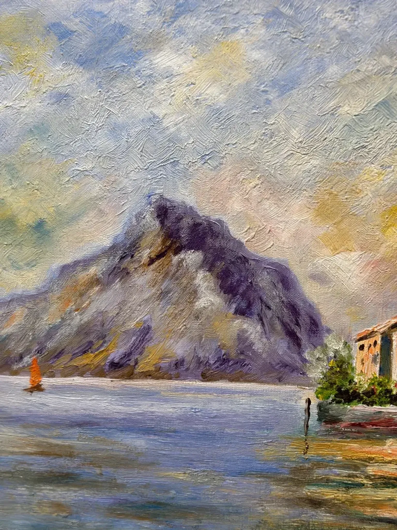 Original Swedish Oil on Canvas – “City and the Lake” by Eric Johan – Vintage & Framed