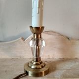 Small 1940s bedside lamp - cut glass and brass base