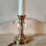 Petite lampe de chevet années 40 - pied en verre taillé et laiton