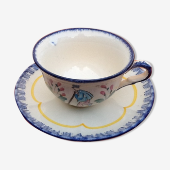 Cup / Saucer for lunch Faience with stamp crowned STR (Sainte Radegonde-en-Touraine)