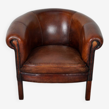 Fauteuil Club Vintage en Cuir Couleur Cognac, Pays-Bas