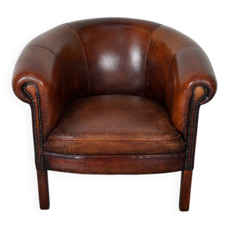 Fauteuil Club Vintage en Cuir Couleur Cognac, Pays-Bas