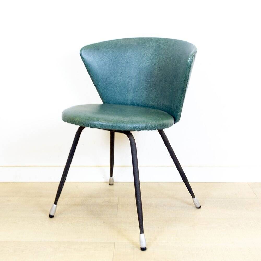 Set of Spanish Iron and Green Skai Club Chairs, 1960s