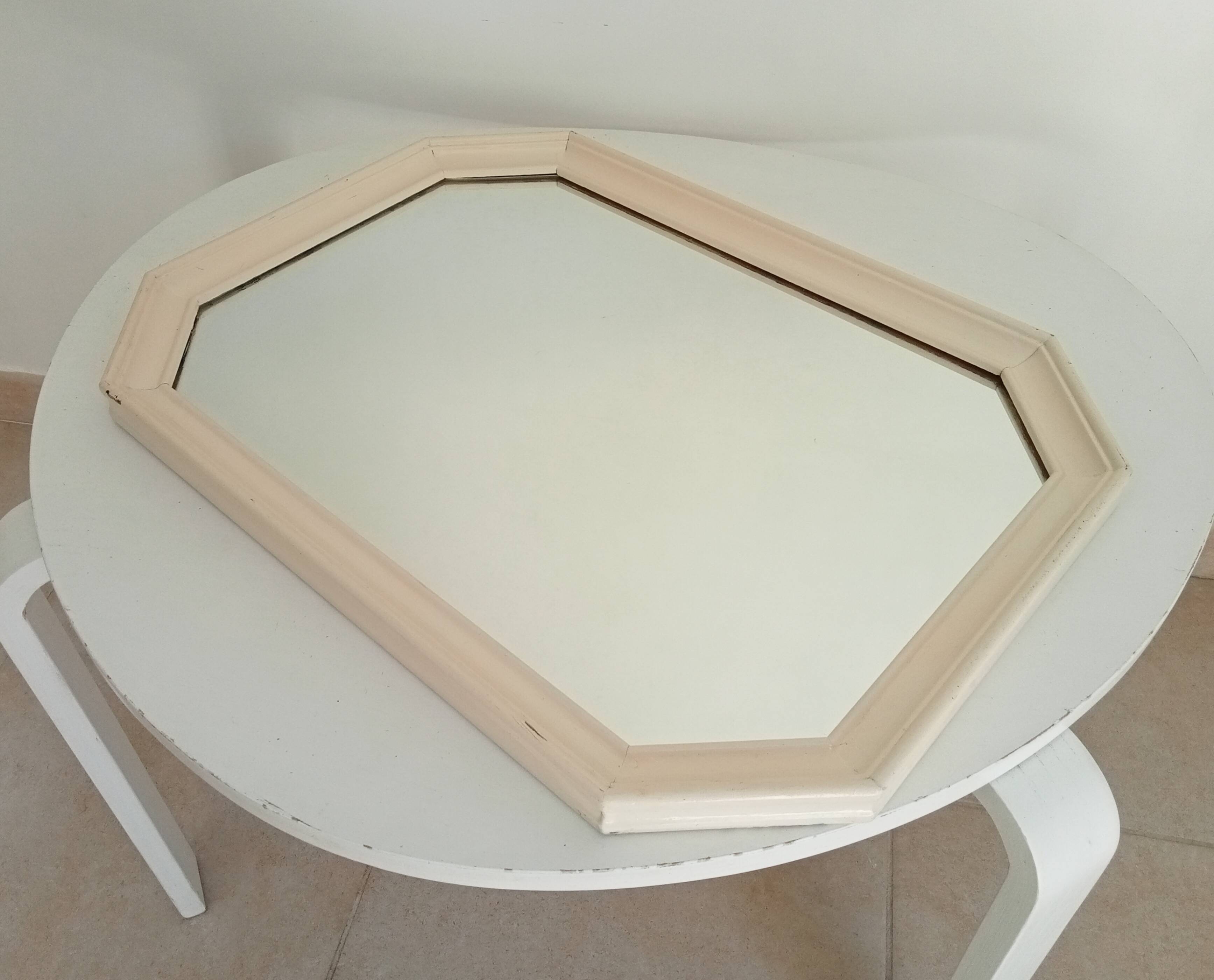Vintage octagonal white lacquered mirror