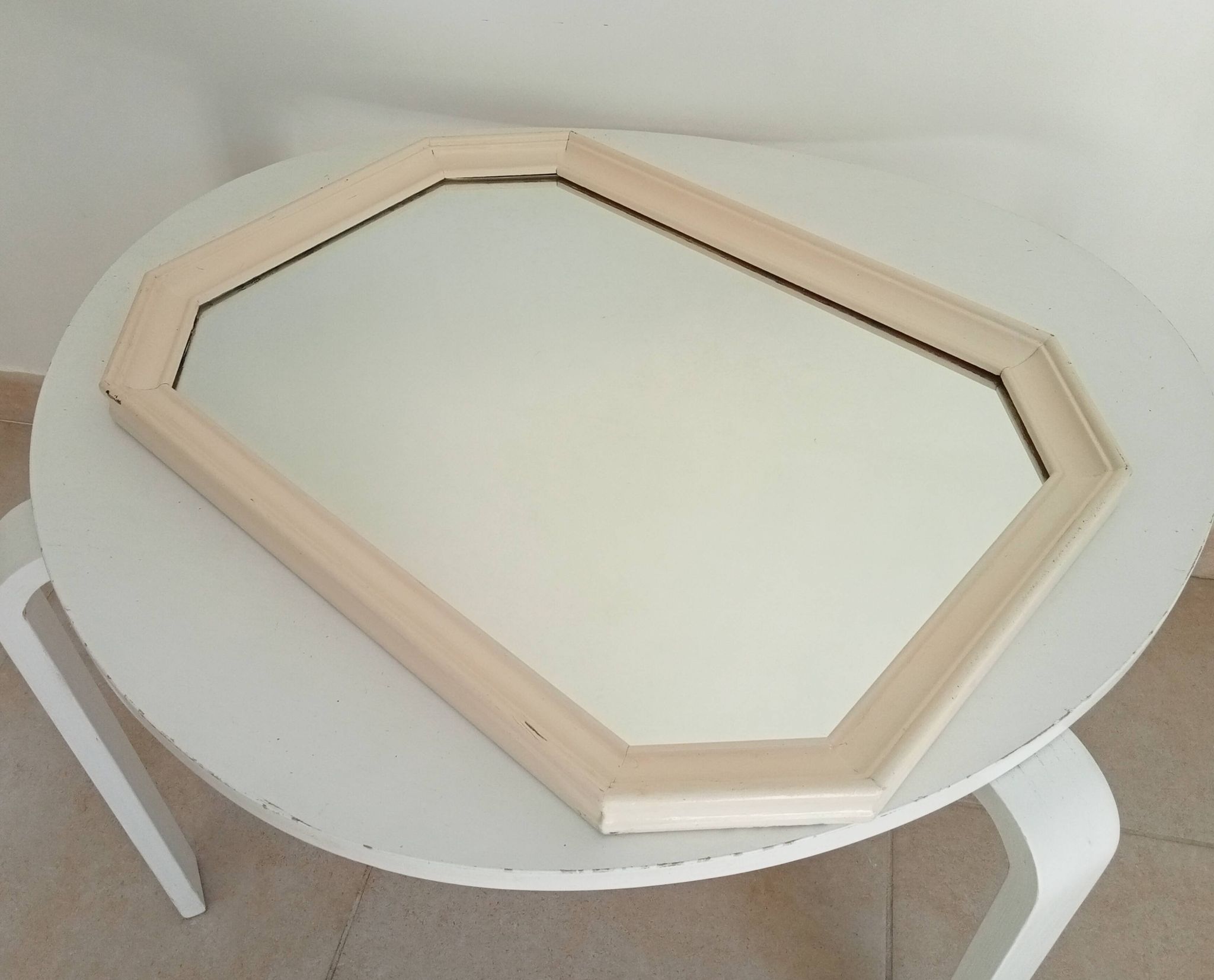 Vintage octagonal white lacquered mirror