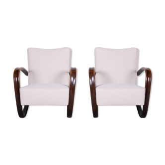 Paire de fauteuils Halabala blancs fabriqués en Tchéquie des années 1930 par Up Zavody