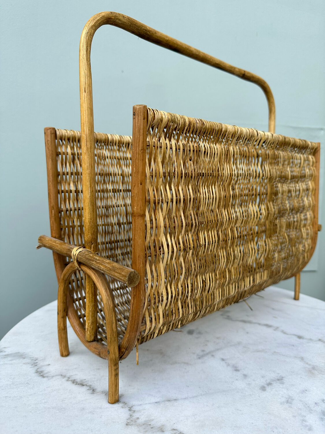 Rattan and woven wicker magazine rack