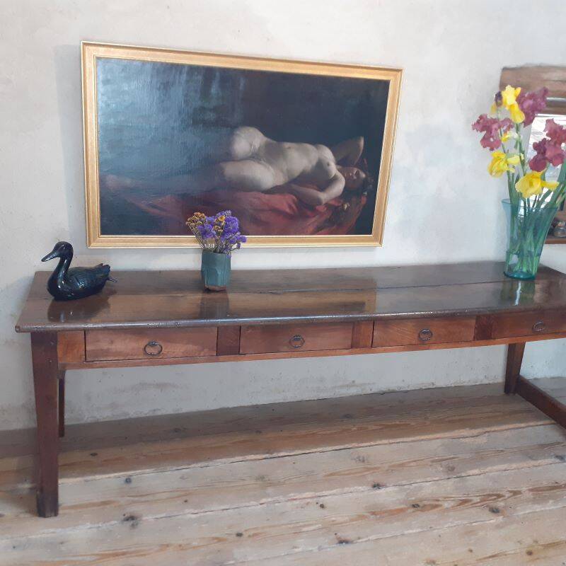 Monastery table, community table, 19th-century solid walnut console.