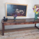 Monastery table, community table, 19th-century solid walnut console.