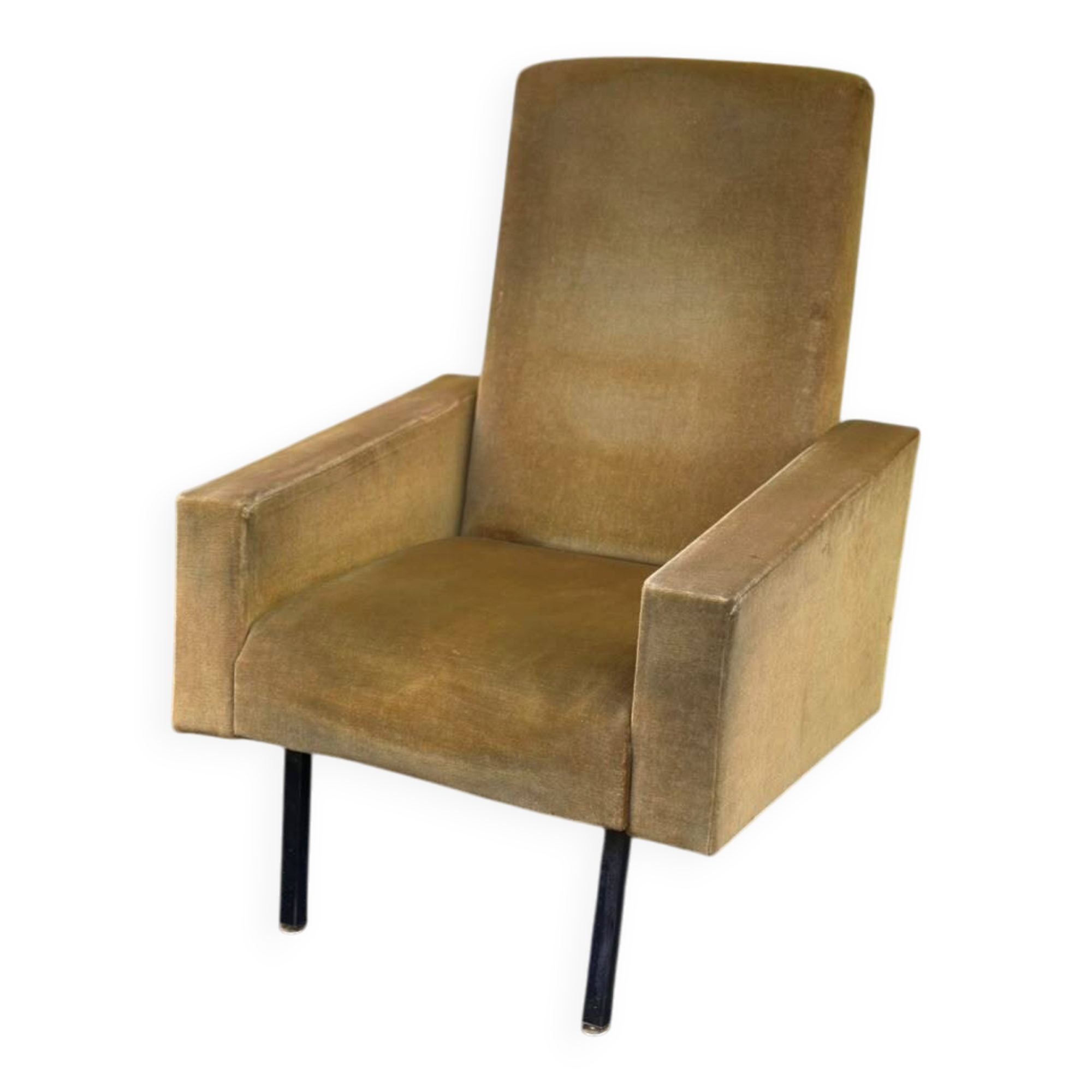 Mid-Century mustard velvet armchair from the 60s with black metal legs.