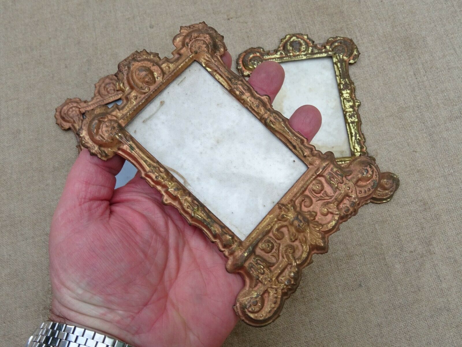Set of 3 old tin frames stamped late nineteenth century