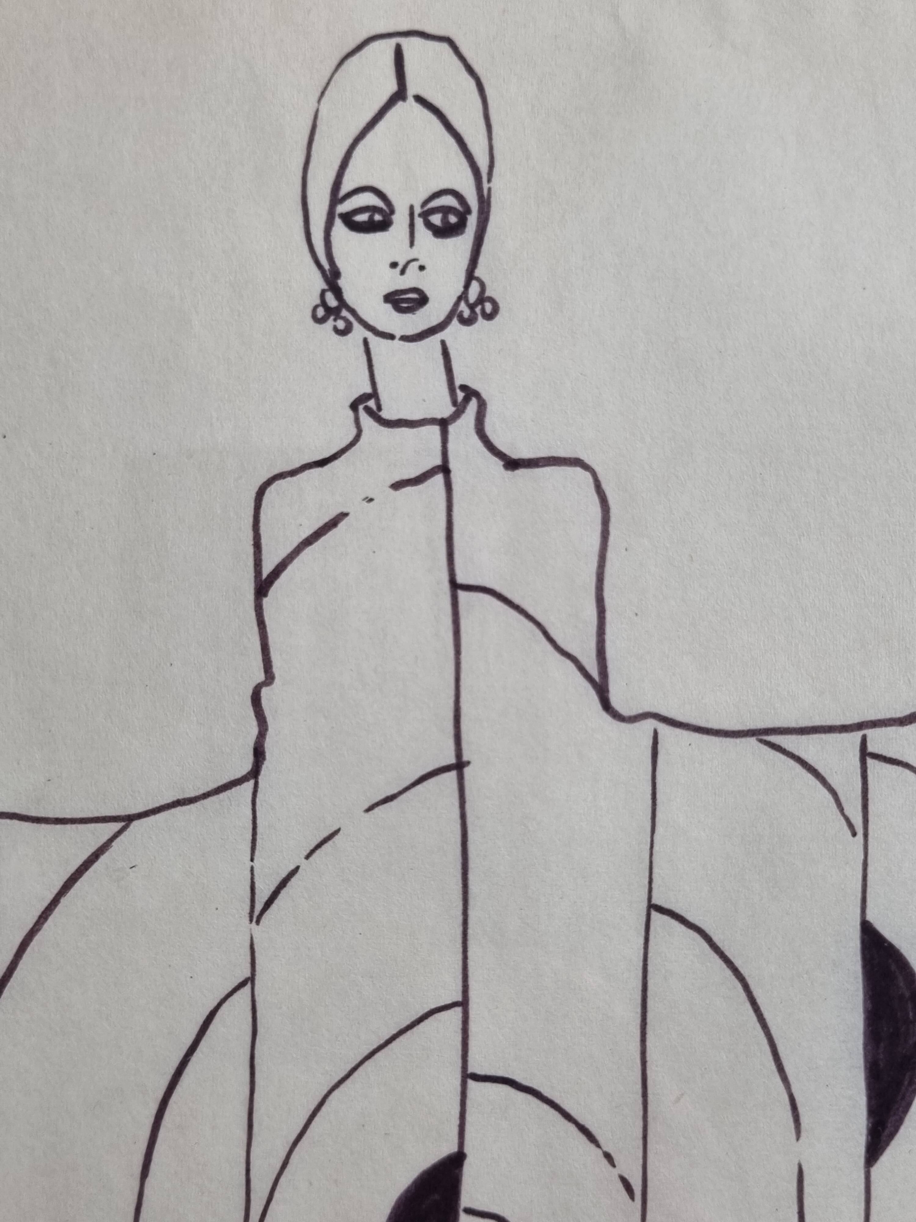 Fashion sketch, original drawing, monogrammed by Jean Eden, 30 x 40 cm
