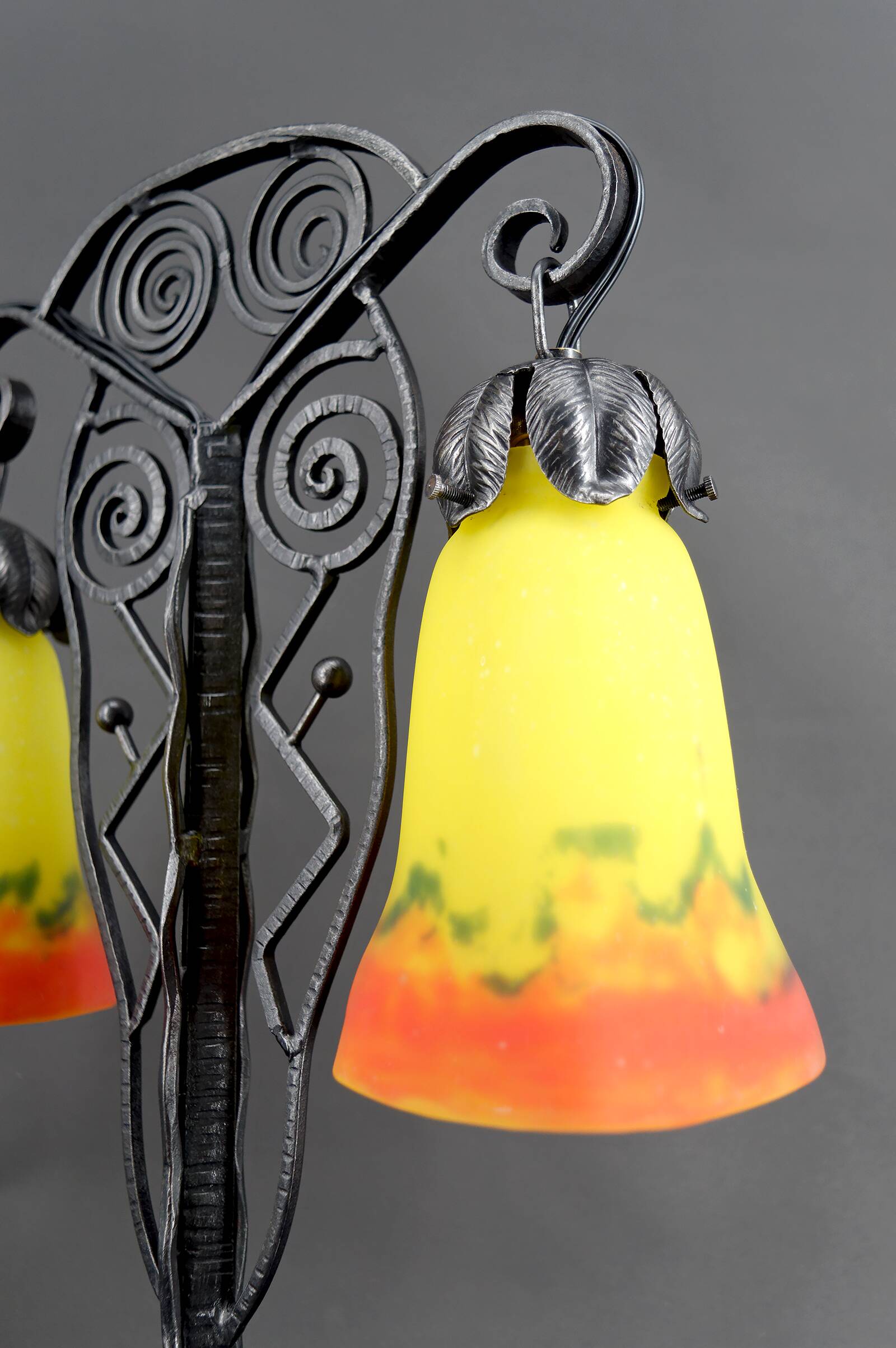 Bicéphale Art Deco lamp in wrought iron – Muller Frères Lunéville, circa 1930