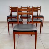 Suite of 6 chairs in beech and black skai