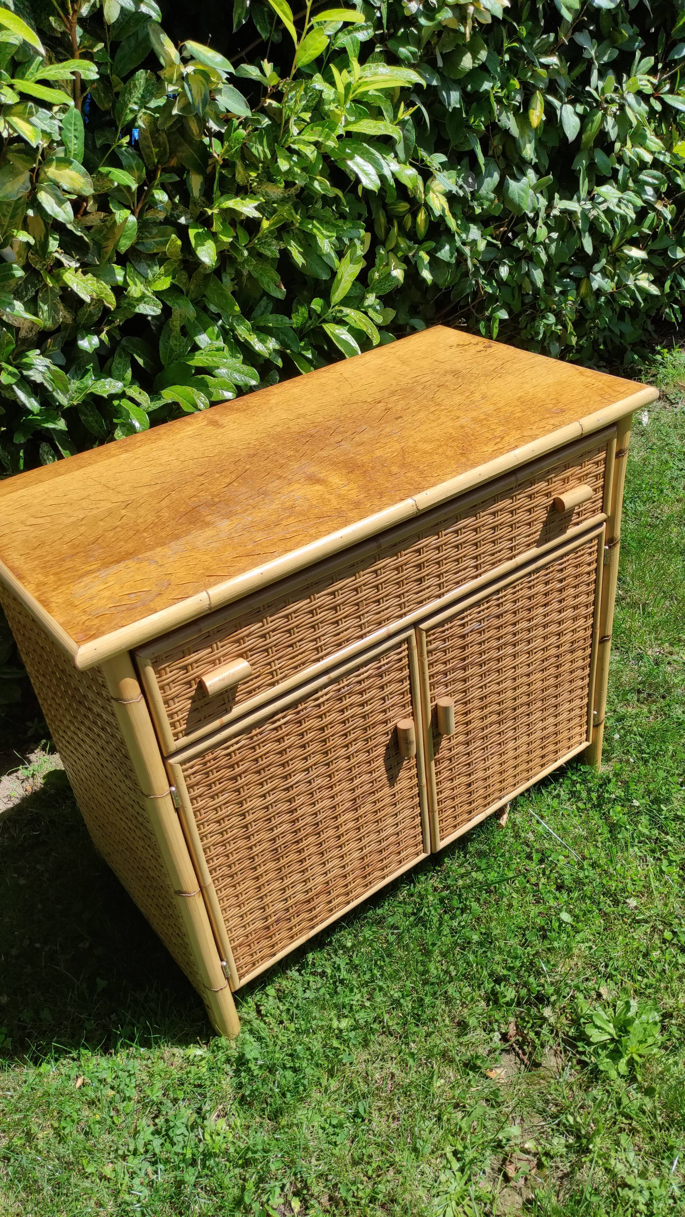 Meuble vintage en rotin et bambou Selency