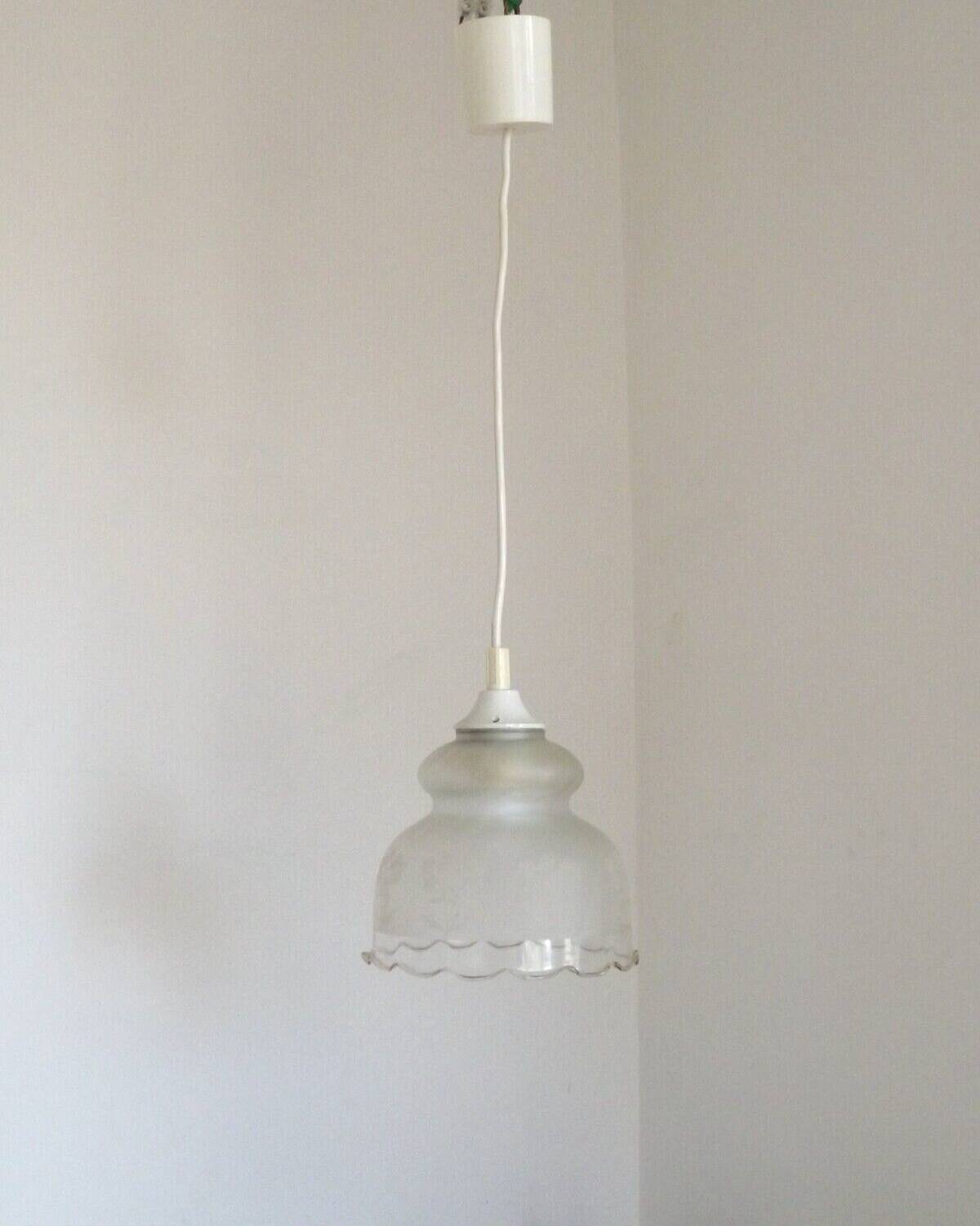 Vintage French pendant ceiling light in white glass decorated with flowers 4722