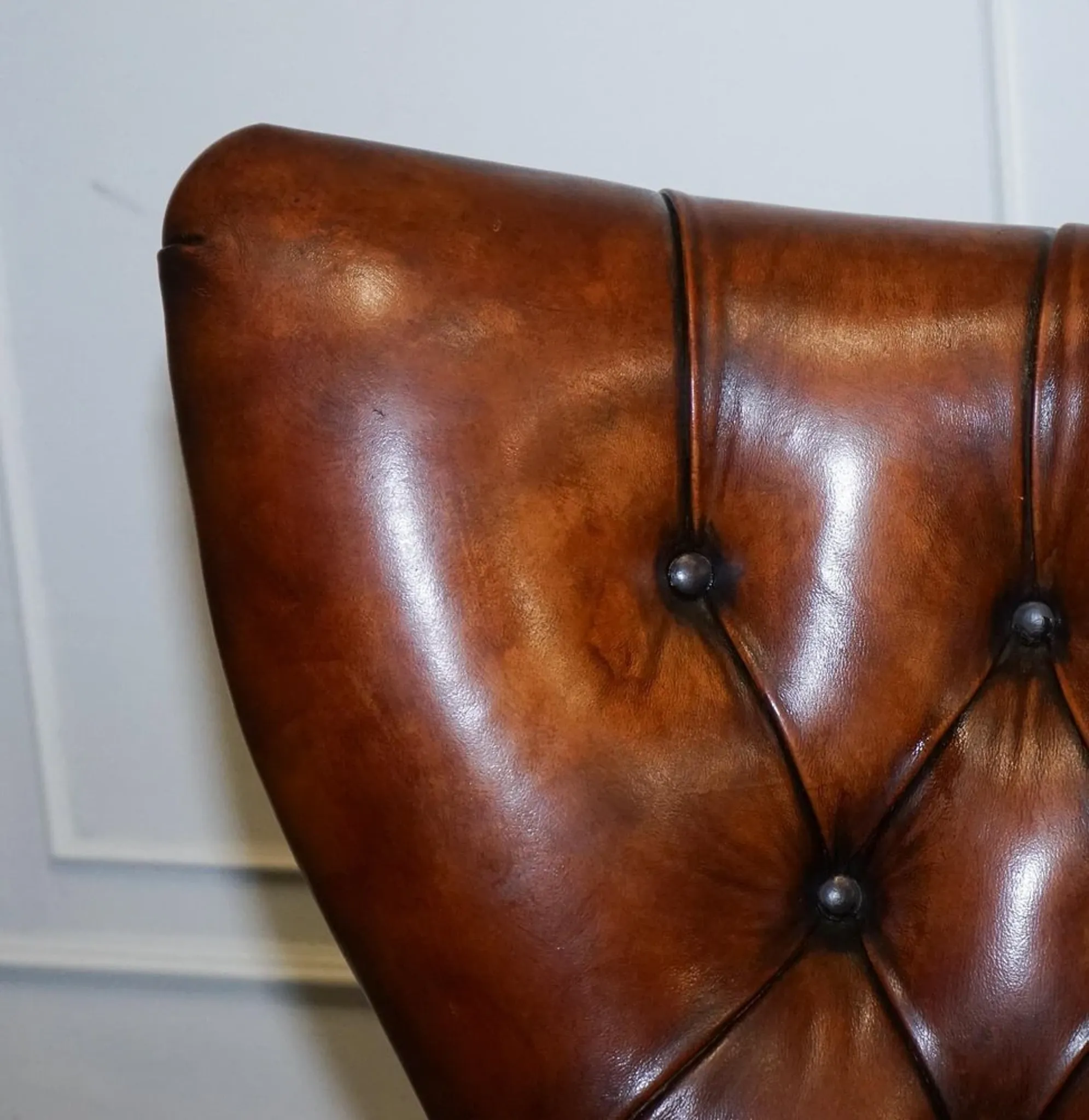 Vintage Brown Leather Armchair and Ottoman Set Hand-Dyed