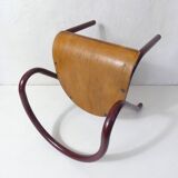 Vintage industrial design children's chair, tubular metal, curved wood