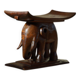 African elephant stool in carved wood, mid-century in Wabi Sabi style, 1940s.